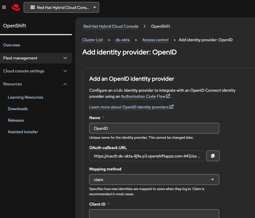 Configure an OpenID identity provider in OCM